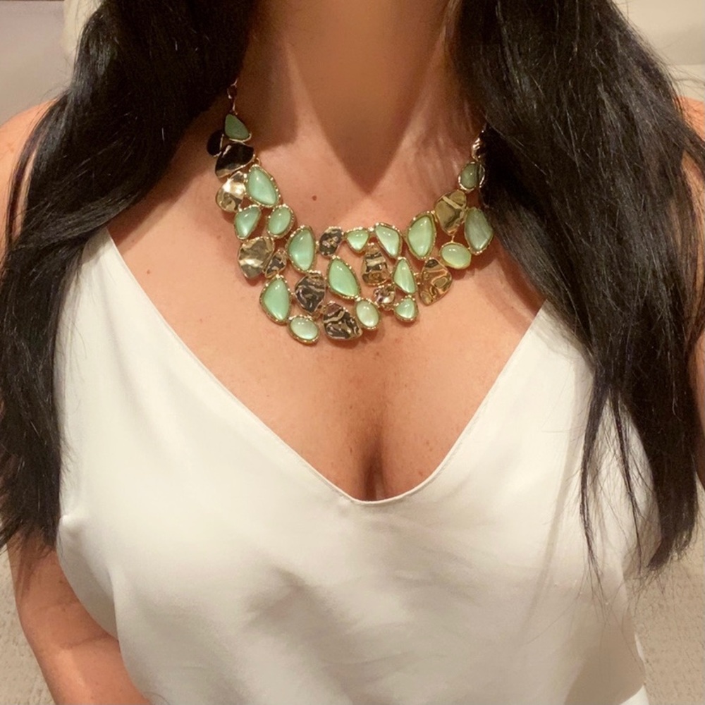 Sage or mint green & gold necklace